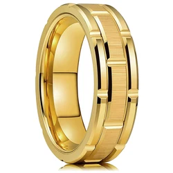 Men's Gold Groove Tungsten Wedding Ring with Carbon Fiber Punk Gear Design - 12 (Style 6)