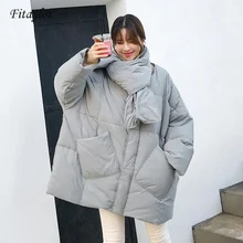 Fitaylor, Новая зимняя Женская куртка, 90% утиный пух, пальто, Свободные теплые парки, женский пуховик с шарфом средней длины
