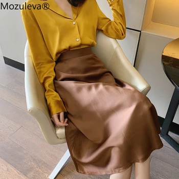 

Mozuleva Casual Soft Satin Skirts Women Office Ladies High Waist Zipper Female A-line Skirt Mid-length 2020 Spring Summer Skirts