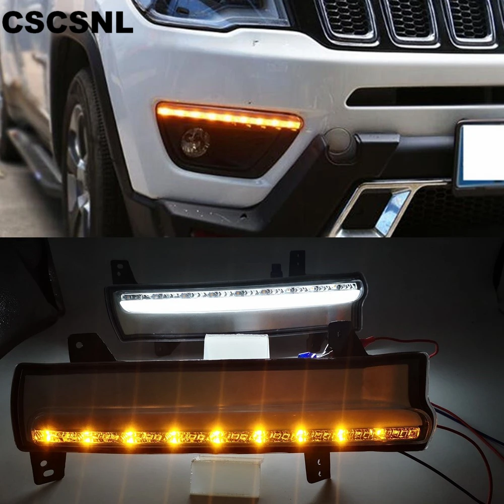 

2PCS Daytime running light For Jeep Compass 2017 2018 2019 dynamic yellow turn Signal Light style Relay 12V LED car DRL fog lamp