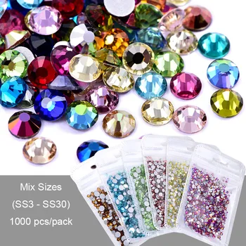 

1000pcs Mix Sizes SS3-30 Non Hot Fix Rhinestones Flatback Nail Art Rhinestones Crystal Strass for DIY Nails Decoration B1366