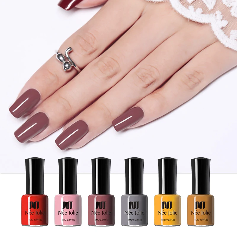 NEE JOLIE 8 мл Одноцветный лак для ногтей Быстрый сухой цвет насыщенный черный белый красный дизайн ногтей маникюрный лак художественный лак 36 цветов