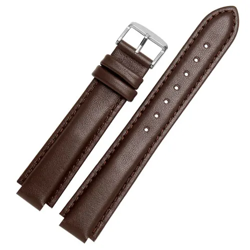 Color Cow leather watchbands women's wristband convex interface strap Suitable for SHE SHE 4029 3034D watch accessories - Цвет ремешка: brown silver