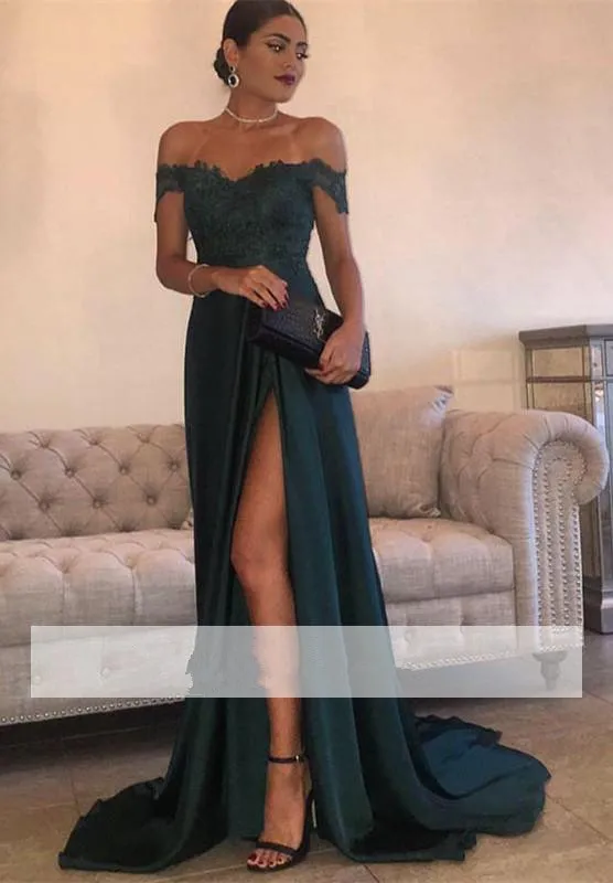 

Elegant Prom Dress 2019 Mermaid Off The Shoulder Chiffon Appliques Slit Sexy Long Prom Gown Evening Dresses Robe De Soiree