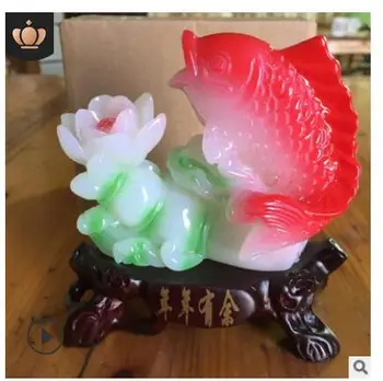 

Manufacturers direct cabbage baicairuyi resin imitation jade crafts after year fish carp jump longmen animal Statue decoration
