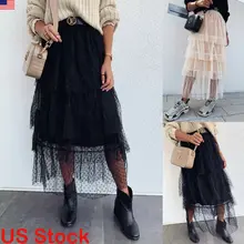 Новинка, Женская юбка с высокой талией, фатиновая юбка-пачка, длинная юбка с эластичной резинкой на талии, юбка для свадебной вечеринки, выпускного вечера, сетчатая юбка макси