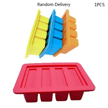 

4 Cavities Silicone Butter Mold Tray with Lid Rectangle Container for Soap Cake