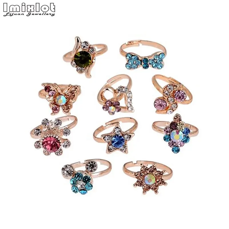 Finger Rings Fashion Rings Crystal Rings Stone Rings 10Pcs Mixed Style Bow Flower Shape Jewelry for Women Girls