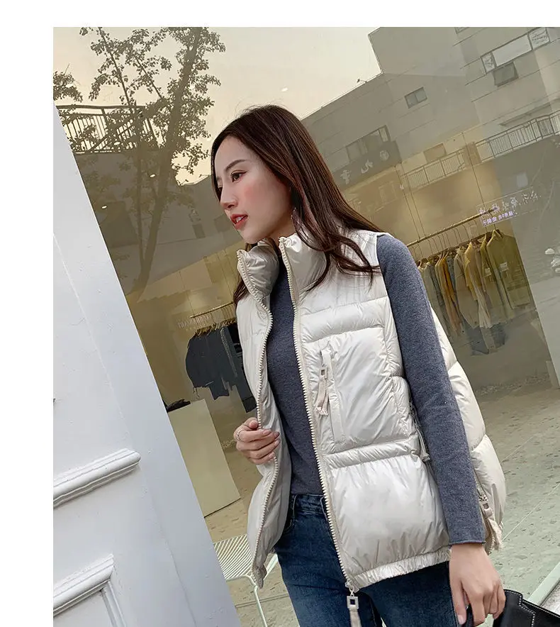 Winter Woman Down Cotton Short Vest Coat Yellow Stand Colloar Sleeveless Jacket Large size Waistcoat Korean Style Gilet Femme petite long puffer coat