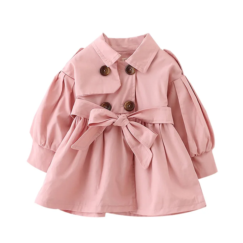 

2019 Spring and Autumn Children's Wear Boutique Children's Wear Double-breasted Solid Color Lapel Trench Coat Girl Coat