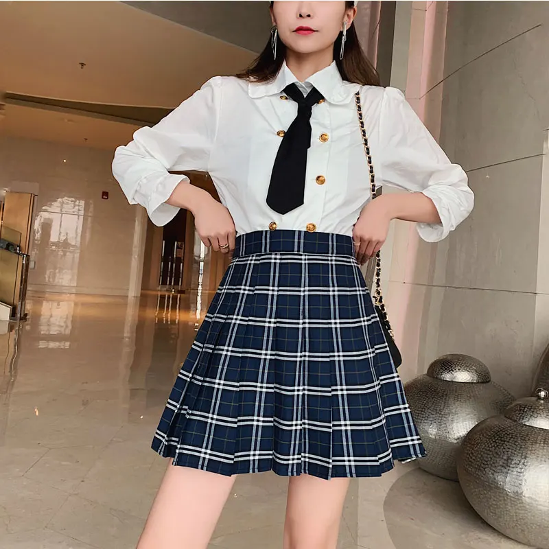Harajuku клетчатые женские юбки в стиле casual Тонкий Короткая юбка в клетку шерсть юбка трапецевидная юбка размера плюс 4XL плиссированные юбки; юбка для девочек
