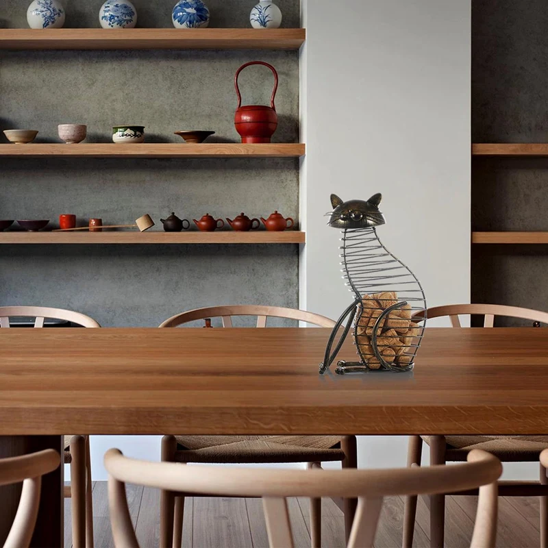 

Metal Cat Wine Cork Container Modern Style Wrought Iron Craft Gift Artificial Animal Mini Home Decoration Accessories