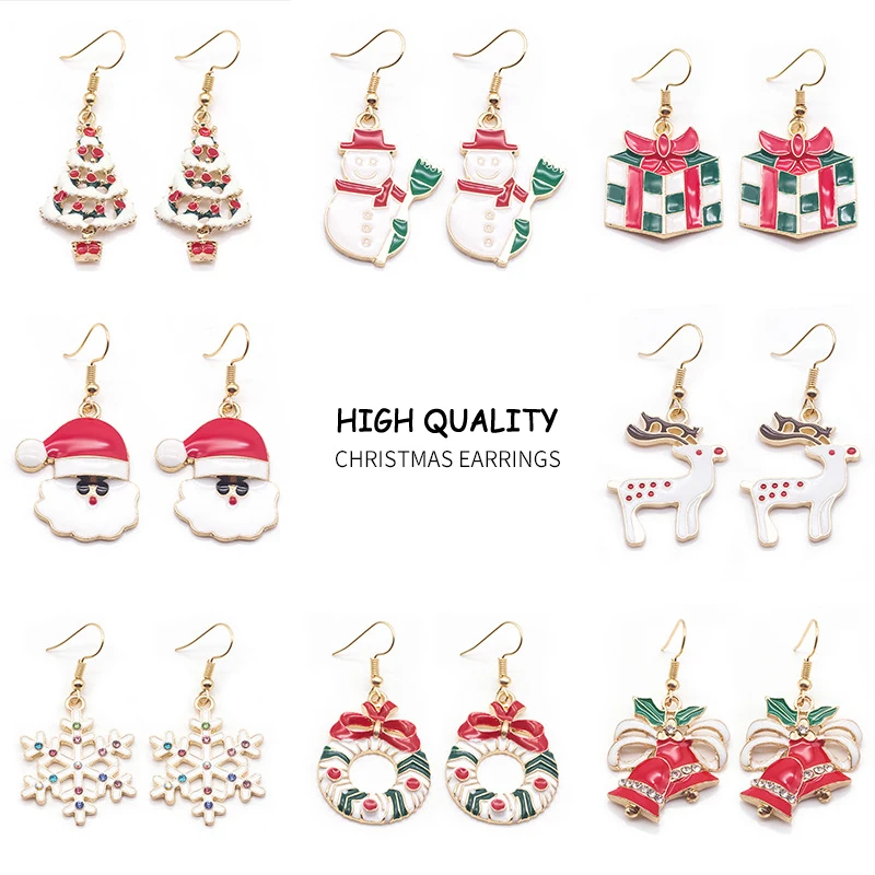 

Santa Claus Snowman Snowflake Elk Deer Bell Tree Gift Box Christmas Earrings Pendant Earring Jewelry Xmas Gifts for Women Girls