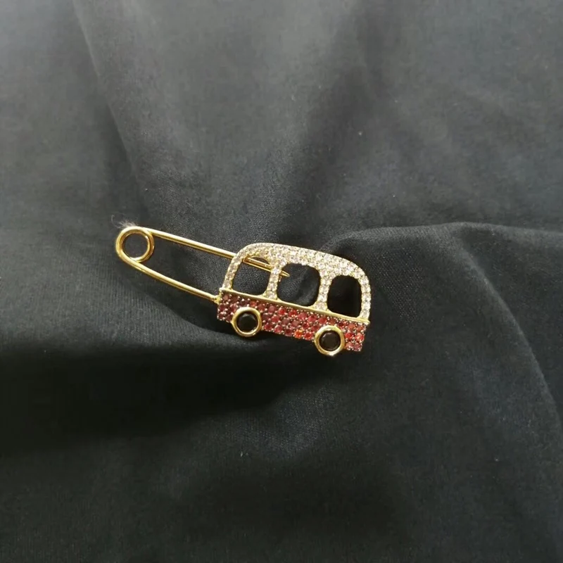 

Cute 925 Sterling Silver Lovely Bus Brooch AAA Zircon Sweetie Van Food Travel Brooch Pin Gold Color Women Party Jewelry