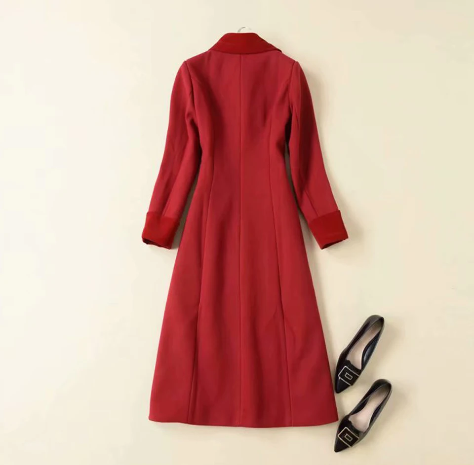 Kate Middleton бархатное двубортное красное шерстяное пальто с длинным рукавом, длинное приталенное пальто, высокое качество, новинка, для женщин