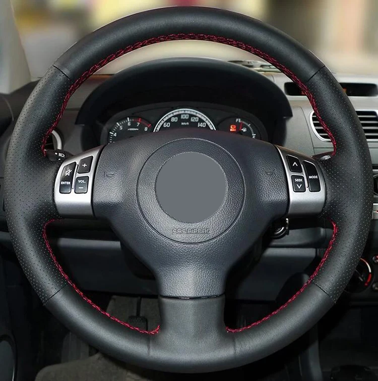 Черный кожаный прошитый вручную чехол рулевого колеса автомобиля для Suzuki SX4 Alto Old