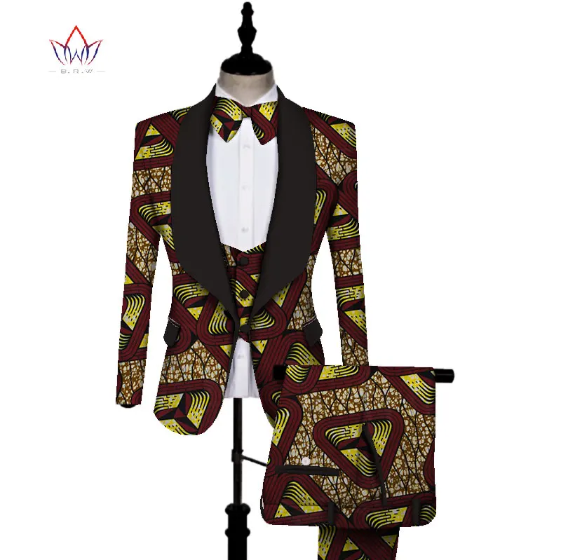 Африканский принт 3 предмета мужские комплекты Топ Dashiki и брюки жилет набор Bazin