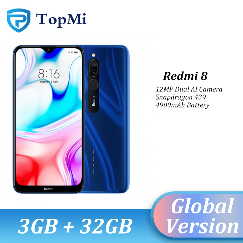 Новая глобальная версия Xiaomi Redmi 8 смартфон 3 ГБ ОЗУ 32 Гб ПЗУ 5000 мАч Spnadragon 439 12 МП настоящая камера 18 Вт быстрый мобильный телефон