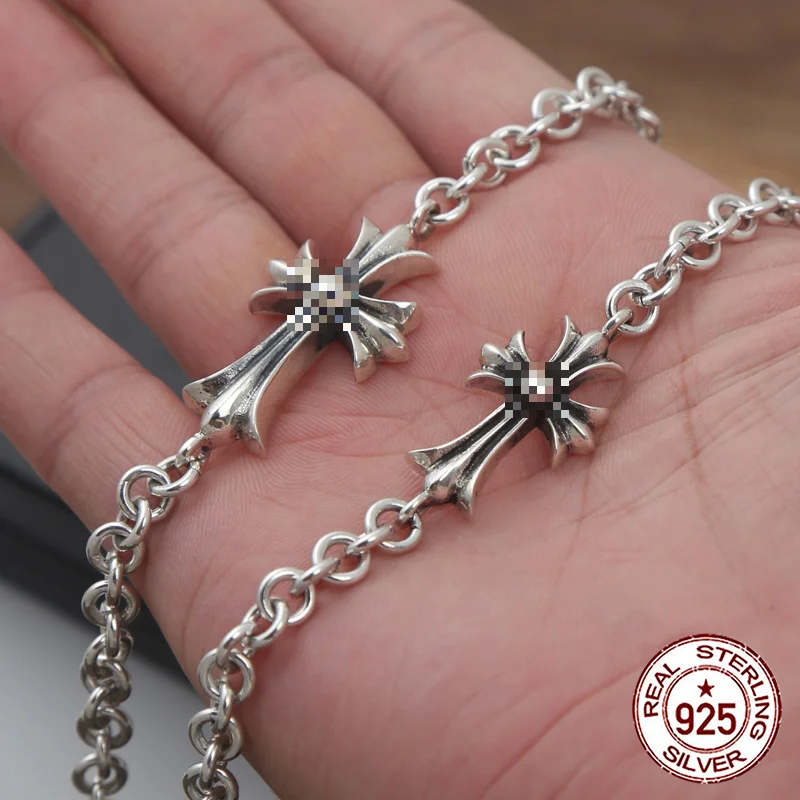 S925 мужской браслет из стерлингового серебра, индивидуальный тренд, крест, властное моделирование, панк стиль, ретро классика, отправить подарок на любовь