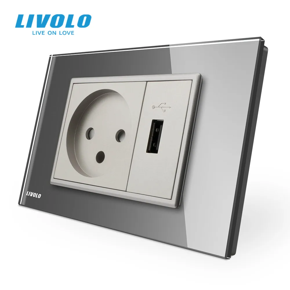 Livolo розетка с Usb зарядным устройством белая/черная стеклянная панель AC 250V16A