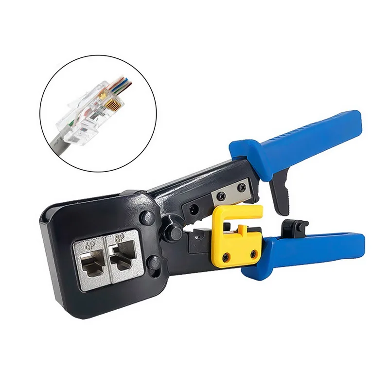Rj45 Многофункциональный храповик EZ сквозное отверстие перфорация 8p6p двойного назначения кабельный зажим многофункциональный обжимной инструмент для кабелей резак