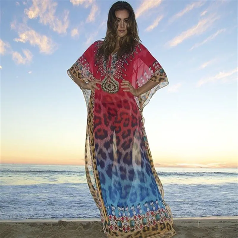 

Women's Swimsuit Pareo Tunic Beach Swim Suits Swimwear Skirts Plus Size Woman New Chiffon Print Light Red Blue Leopard Dot Skirt