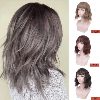 

MUMUPI short wavy wig with bangsr gray cut synthetic fiber for women heat resistant cosplay wigs with nature color