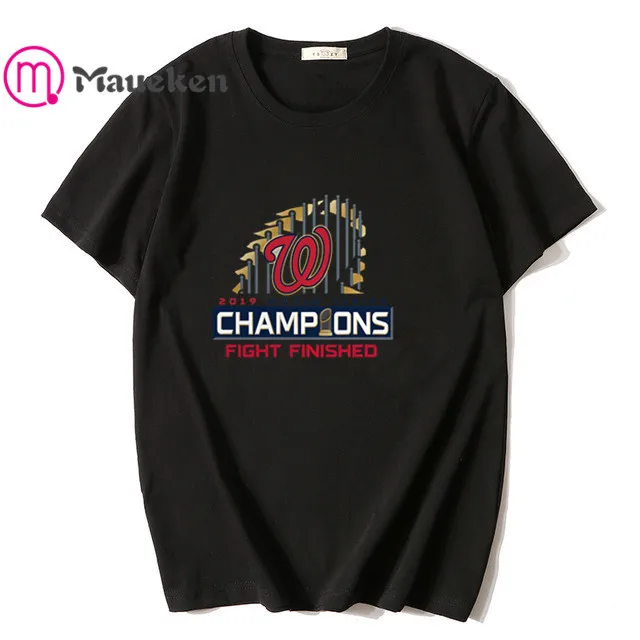 BLACK nationals world series champions T-Shirt Men Short Sleeve cotton O Neck T shirts for washington fans gift 004 - Цвет: BLACK