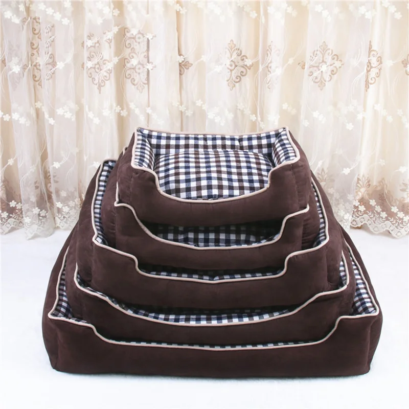 Brown Plaid Постельные Матрасы для домашних собак, зимняя согревающая Конура для собаки, кровать для большой корзина для собак, домашний диван, съемные и моющиеся коврики для кошек и собак - Цвет: Brown Plaid