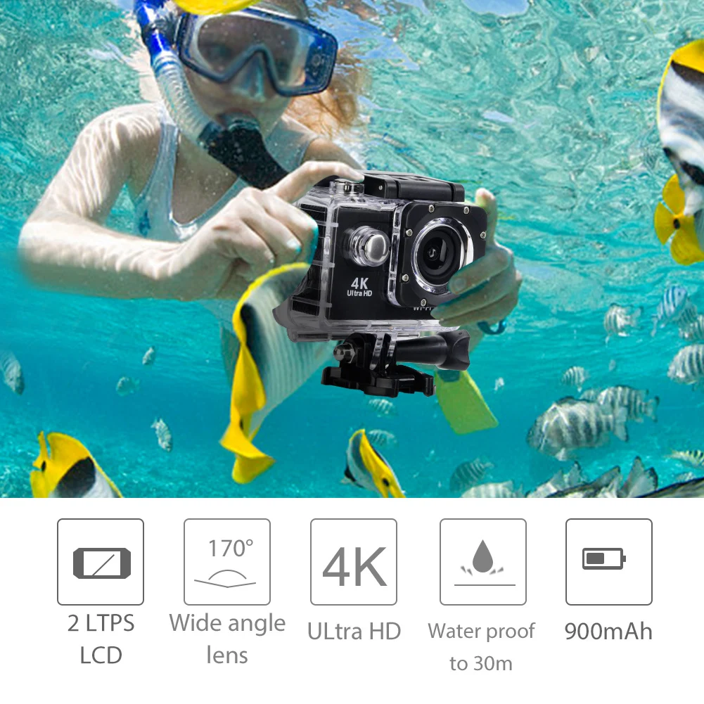 Экшн-камера WiFi Спортивная камера 4K Водонепроницаемая hd-камера корпус с защитной рамкой и usb-кабелем