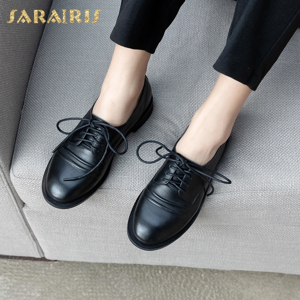 

Sarairis Fashion Hot Sale Genuine Cow Leather Comfortable Shoes Woman Flats Lace-Up Spring Office&Career Flats Women Shoes