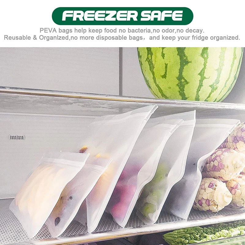 Reusable Storage Bags by Smelly Proof, Extra Large Heavy Duty 5-mils US-Made, BPA Free Dishwasher-Safe Ziploc Reusable Freezer Bags Triple Zip Clear