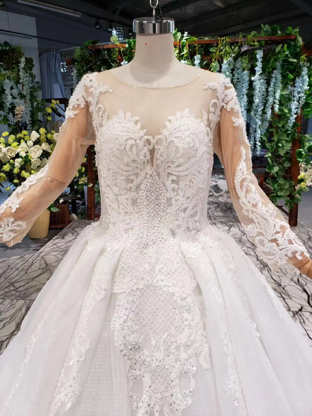 На заказ, Vestido De Noiva,, телесный тюль, сексуальный прозрачный топ, роскошное кружевное свадебное платье, свадебное платье с длинным рукавом