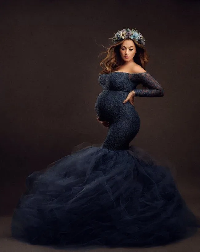 Elegence Материнство фотография Реквизит платья кружева сетки длинное платье для беременных женщин платье макси для беременных фотосессии