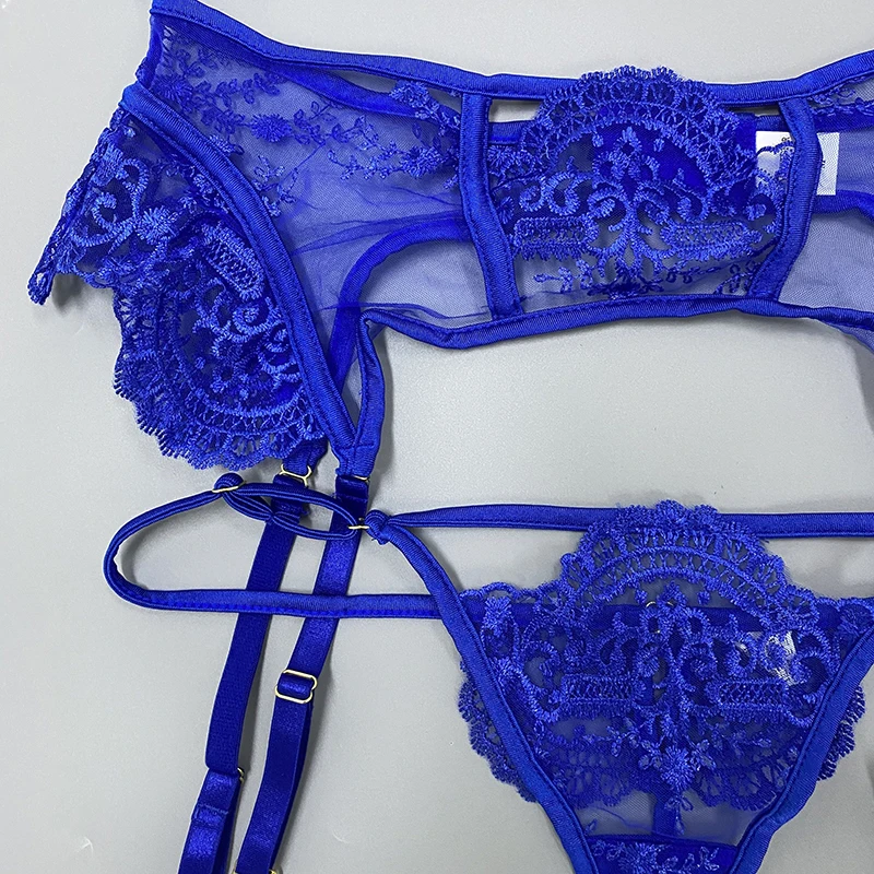 lace bra set Ellolace Transparent Lingerie Erotic Lace Delicate Underwear Sexy See Through Luxury Exotic Sets Blue Matching Bra Thong Garters black lace underwear set