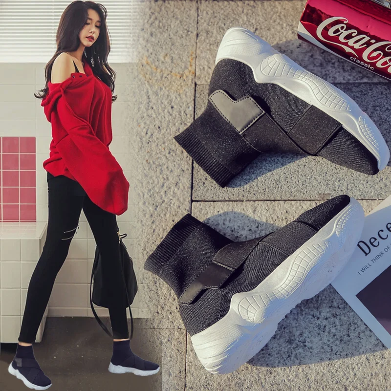 

Elastic stockings shoes female Korean version 2019 new students wild casual soft sister sports shoes increased high shoes women
