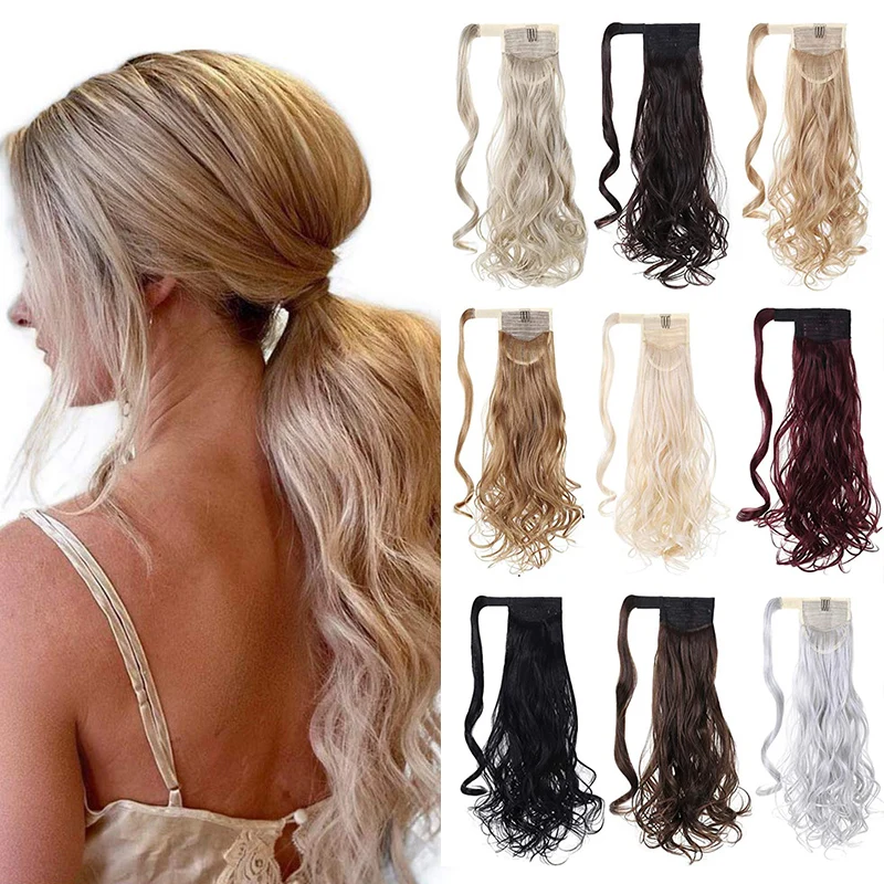 

22 inch Long Wave Real Natural Ponytail Clip in Pony tail Hair Extensions Wrap Around on Synthetic Hair Piece