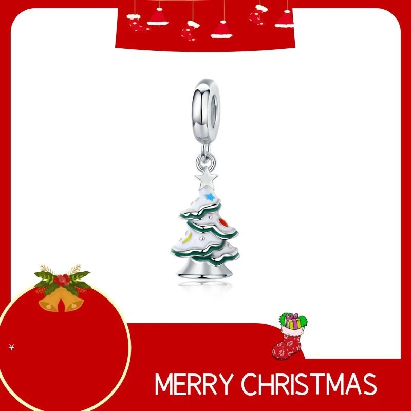 

Christmas Tree Charm with Snow Silver 925 White Enamel Beads for DIY Original Bracelet Necklace 2020 Friend Gifts