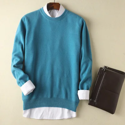 Мужской свитер, чистая шерсть, Осень-зима, круглый вырез, пуловер, вязанный, водолазка, модный, 0 ворот, теплое платье-свитер, hombre - Цвет: Color4