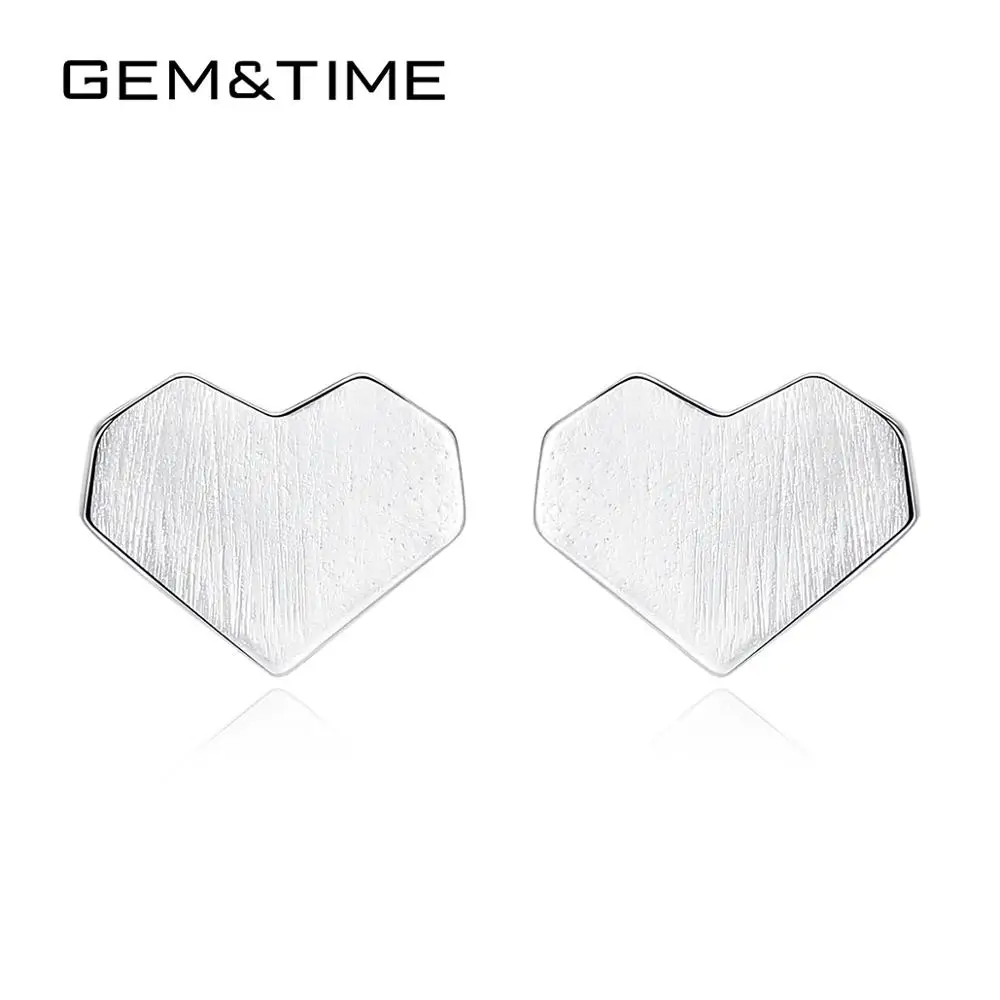 Gem&Time, твердые серьги-гвоздики в форме сердца, Стерлинговое Серебро 925 пробы, матовые Серьги Love Haert для женщин, ювелирные изделия, Brinco Feminino SE0306