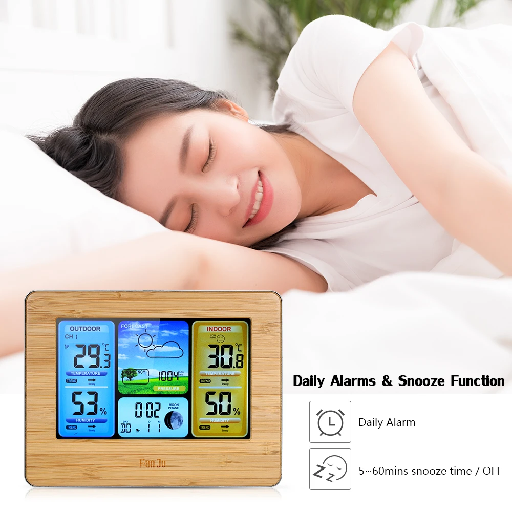 

Hot New USB/Battery Operated Wireless Color LCD Weather Station Alarm Clock Thermometer Hygrometer Barometer Digital Alarm Clock