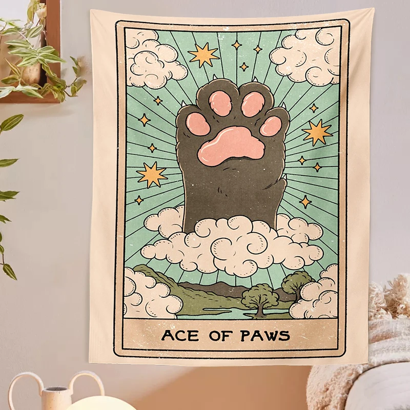 Tapestry Decorations Tarot Cat Paws Tapestry Wall Hanging Tarot Bohemian Witchcraft Home Decoration Hippie Mattress Girls Dorm Room Decor