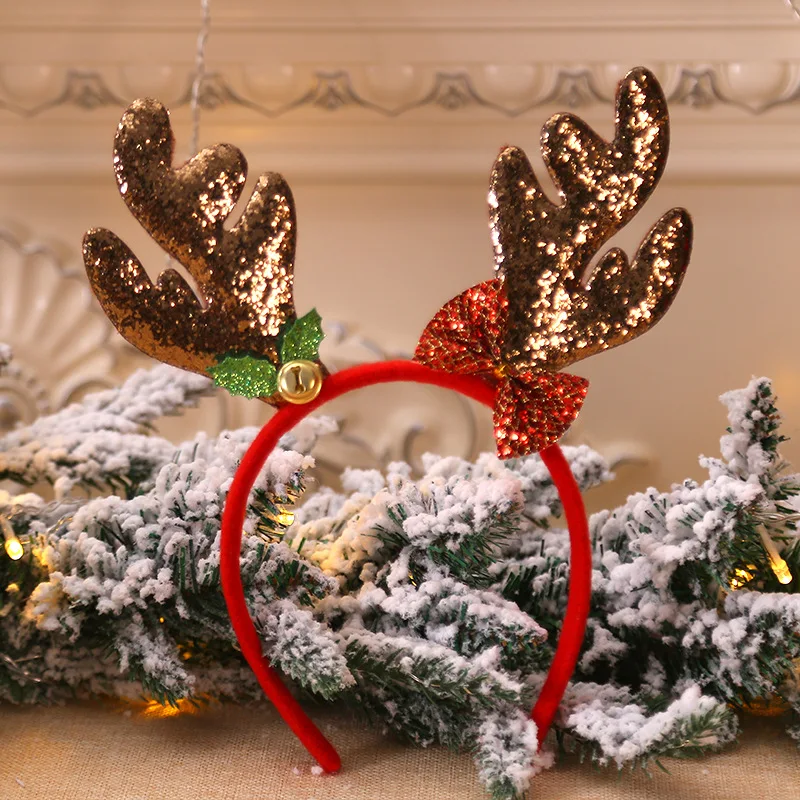 Рождественские детские повязки на голову, золотые оленьи рога, рождественские шапки, рождественские детские головные уборы, вечерние украшения - Цвет: Brown hair hoop
