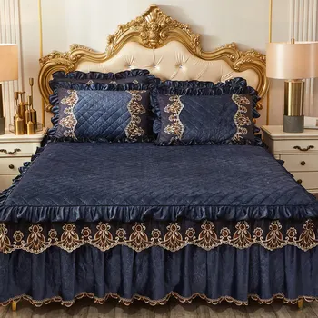 

Europe Velvet Lace Embossed Quilted Cotton Bedspread for Bed Ruffle Bedskirt King Full Queen Double Bed Covers Pillow Shams