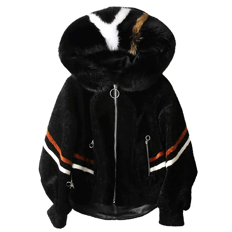 

Real Fur Coat 2019 Winter Coat Women Fox Fur Collor Jackets Lambswool Fur Wool Jacket Korean Slim Short White Women Tops ZT346
