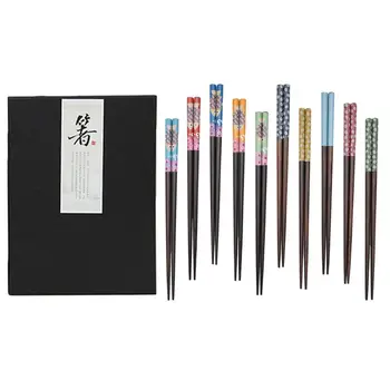 

10 Pairs Japanese Style Chopsticks Natural Wooden Sushi Food Chop Sticks Reusable Tableware Dishwasher Safe Kitchen Tools