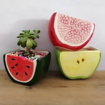 

Cute Fruit Ceramic Flower Plant Pot Planter Watermelon Bonsai Succulent Orchid Cactus Glass Cache Pot Office Balcony Desk Decor