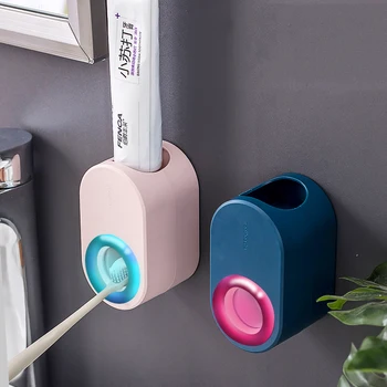 

Automatic Toothpaste Dispenser Toothbrush Holder Wall Mount Dust-proof Toothpaste Squeezers Rack Bathroom Accessories Set