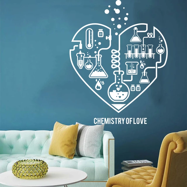 Large Chemistry Science Abstract Heart Wall Decal Laboratory Classroom Geek Chemistry Science Valentine Wall Sticker LW318 801 White