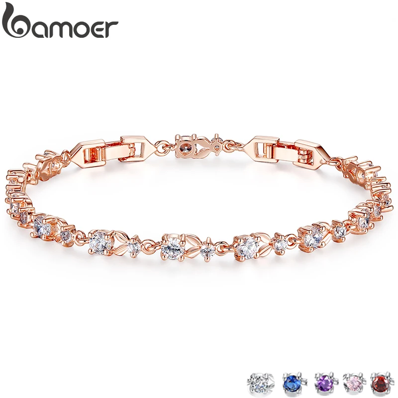 Cut Price BAMOER 6 Colors Luxury Rose Gold Color Chain Link Bracelet for Women Ladies Shining AAA nzgD5Gk8